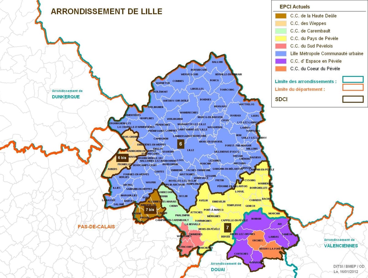 mapa de Lille arrondissement