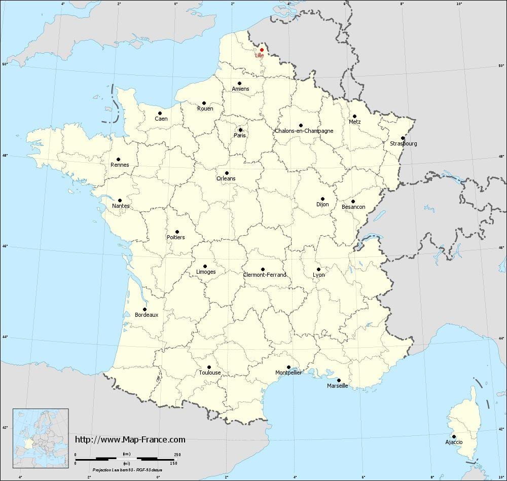 mapa da frança, mostrando-Lille